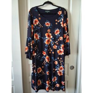 Lauren Ralph Lauren‎ Plus 18W Dress Floral Bell Sleeve Mother of Bride Garden